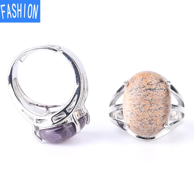 Oval Natural Crystal Four-claw Inlaid Hollow Ring
