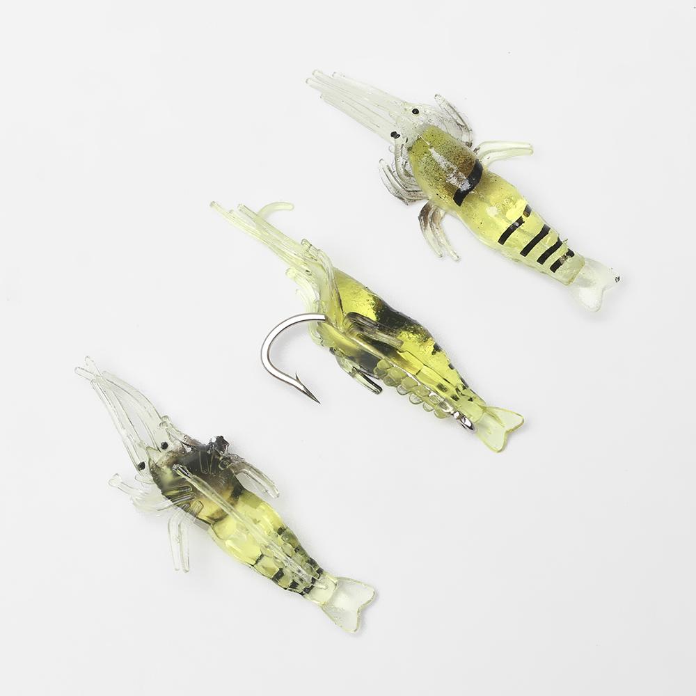 10Pcs Luminous Creative Soft Hook Worm Silicone Sea Fishing Prawn Lure Shrimp Fake Bait