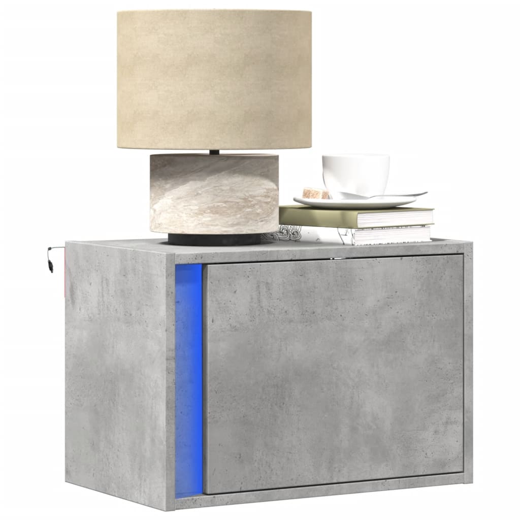 Wall Mounted Nightstand with LED Lights Concrete Grey