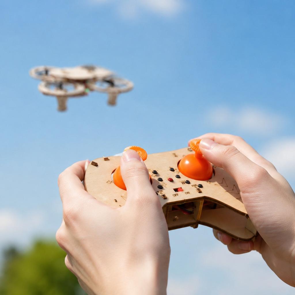 DIY Wooden Drone Kit with Remote Control Customizable Laser Cut Assembly Educational Model for Hobbyists and STEM Learning Projects