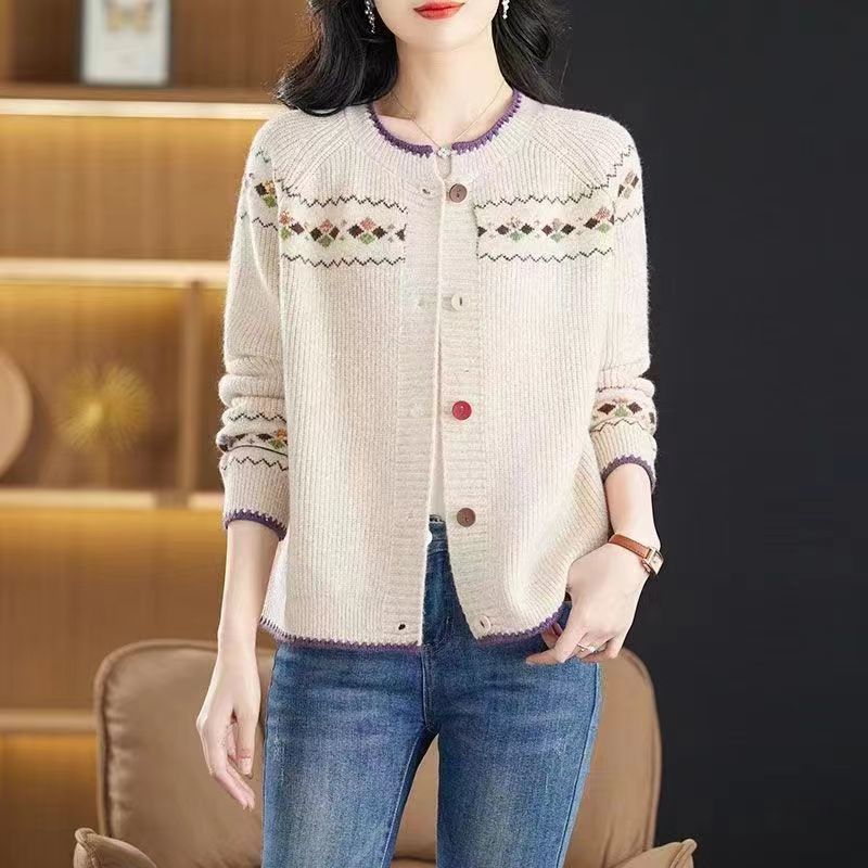 Женский свитер-пальто, женский ретро-жаккардовый трикотаж, кардиган, куртка, ранняя весна, осень, верхняя одежда в западном стиле, свободный женский топ