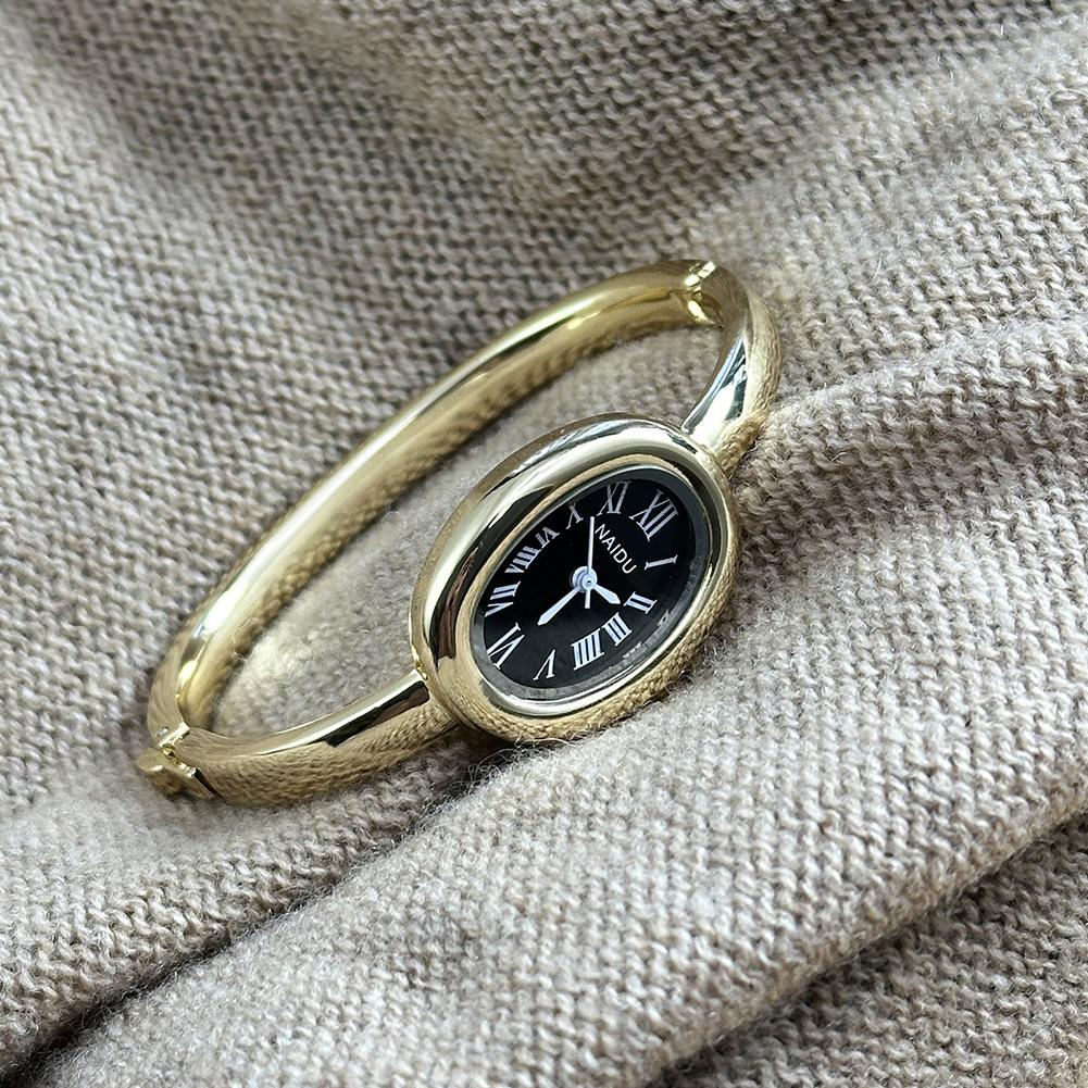 Bathtub Bracelet Watch Roman Numerals Oval Quartz Watch Retro Women's Watches Gold Watch Small Dial Light Luxury Watch