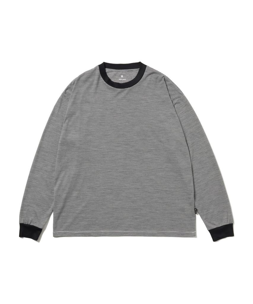 Snow Peak Summer Wool Stripe Long Sleeve Size T-Shirt CS-26SU006 (Men's/Women's, Black, M)