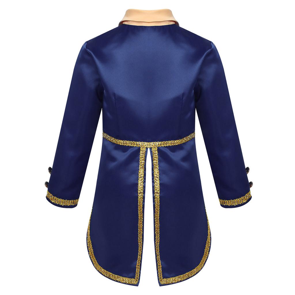 Boys Prince Costume Long Sleeve Turn Down Collar Tuxedo Jacket Tailcoat Halloween Cosplay Party Outfit