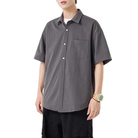 Мужская повседневная рубашка с коротким рукавом, застегивающаяся на пуговицы, с лацканами и карманом спереди, летний пляжный свободный топ