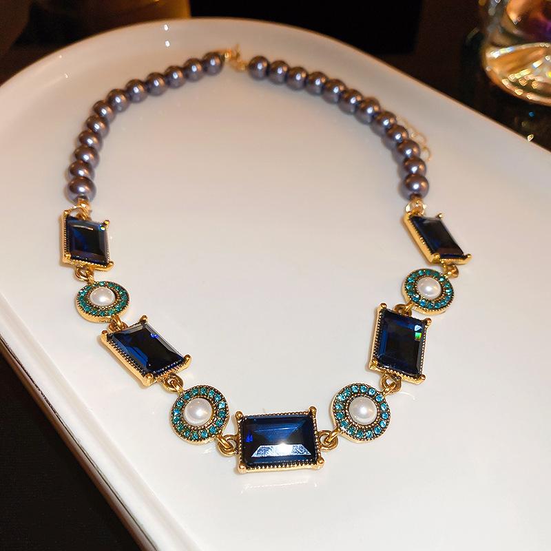 Инкрустированное бриллиантами колье-цветок и ретро-браслет, серьги - набор, европейский и американский стиль, цепочка для ключиц, ювелирные изделия высокого класса