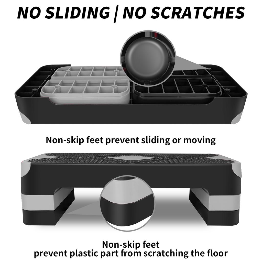 Aerobic Exercise Step Adjustable Stepper Platform for Step Up, 68.5cm/27" Step Deck with 10cm/4",15cm/6",20cm/8" Adjustable Height Risers (Gray)