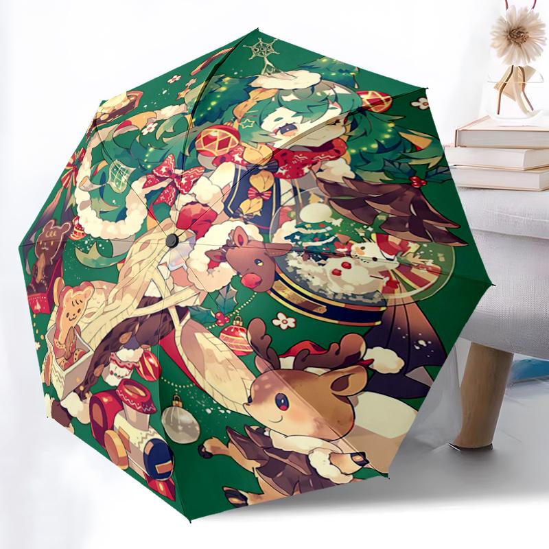 1pc Christmas Fantasy Pattern Automatic Umbrella, 8 Iron Frames,Suitable for Office, Travel and Outdoor Adventure.I013