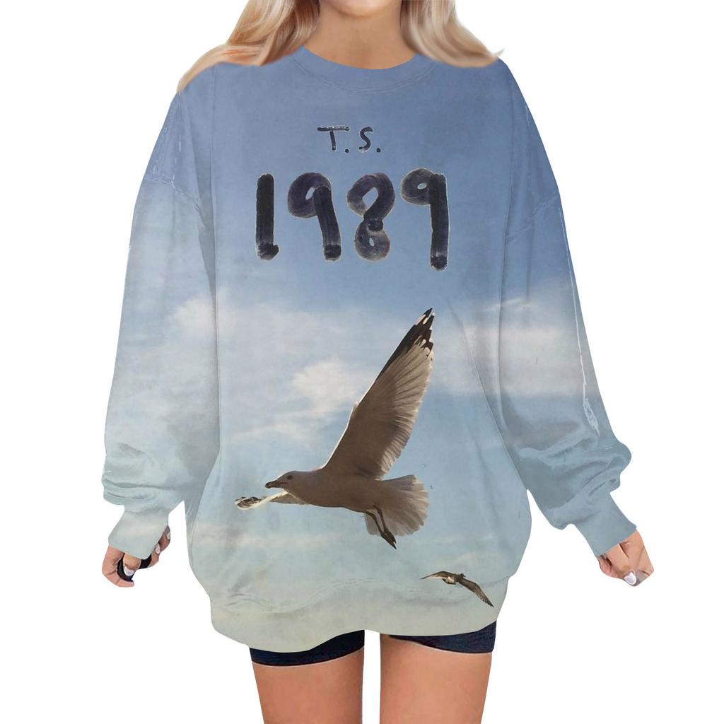 Женская мода, повседневная блузка с длинным рукавом и круглым вырезом, пуловер с принтом