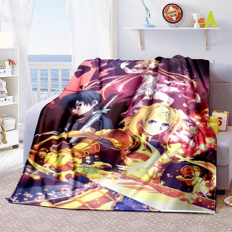 The 3D printed "Sword Art Online" flannel blanket is warm, comfortable, and soft, suitable for use in bedrooms, beds, sofas, 001