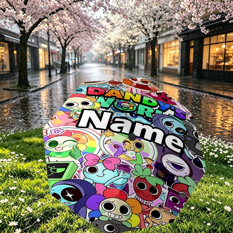 Custom Name Personalized Dandy's World Print Umbrella, Auto Open Close, 8‑Rib Sturdy Frame, Commute Camping Hiking Use, Birthday Gift