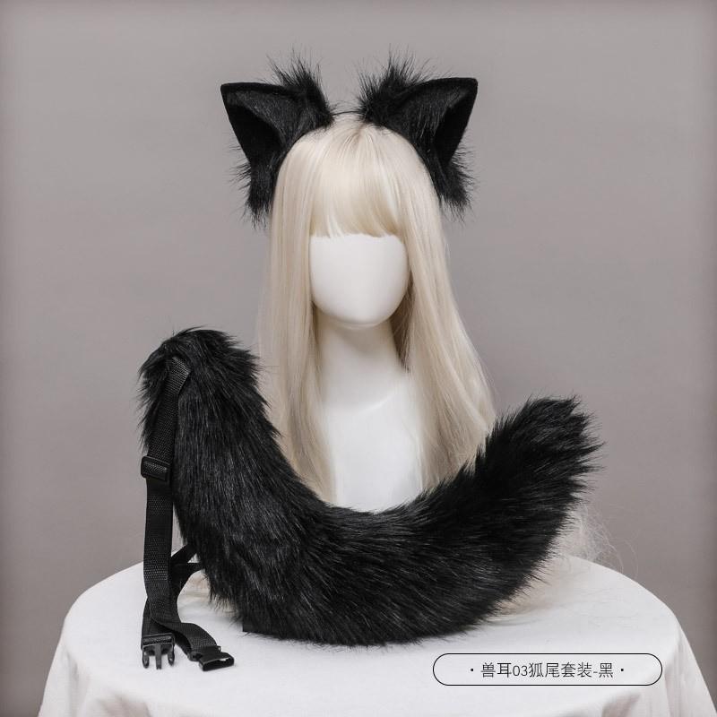 Handmade Plush Fox Ear Headband Tail Set Cosplay Costume Accessory Cute Animal Themed Party Wear