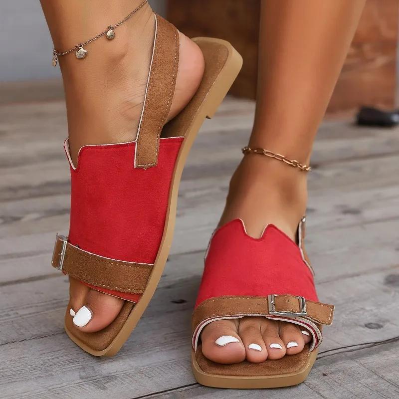 Роскошные летние тапочки, женская обувь, низкий каблук, массажная стелька, удобные женские сандалии, открытый носок, уличные тапочки, пляжная обувь