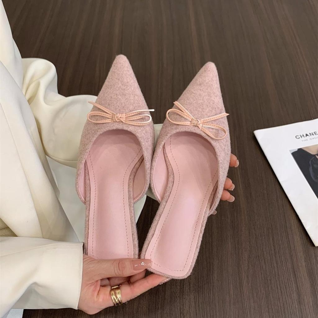 Французский темперамент замшевые туфли-мешки на голову полутапочки сказочные туфли 2025 новые весенне-летние туфли с острым носком полуподнос одинарные туфли