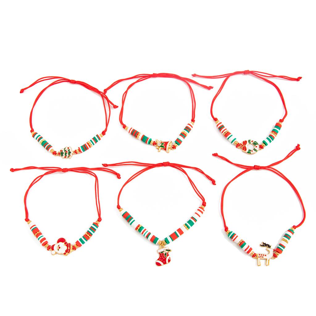 SHIXIN 6Pcs/Set Christmas Bracelet for Women Santa Claus Elk Christmas Tree Socks Pendant Bracelet Adjustable Rope Chain Bangle