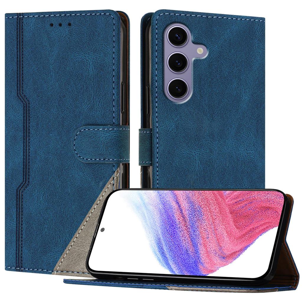 For Samsung Galaxy S25 Leather Case Triangle Patchwork Wallet Stand Shockproof Phone Cover