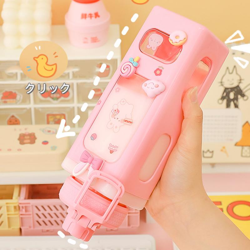 Пастельная бутылка для воды Kawaii Bear с 3D-наклейкой, 700 мл, пластиковая дорожная бутылка для чая, сока, молока, портативный милый шейкер, бутылка для напитков, подарок