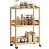 Kitchen Trolley Rolling Cart, 3 Shelves, Storage, Wheels, Natural Wood