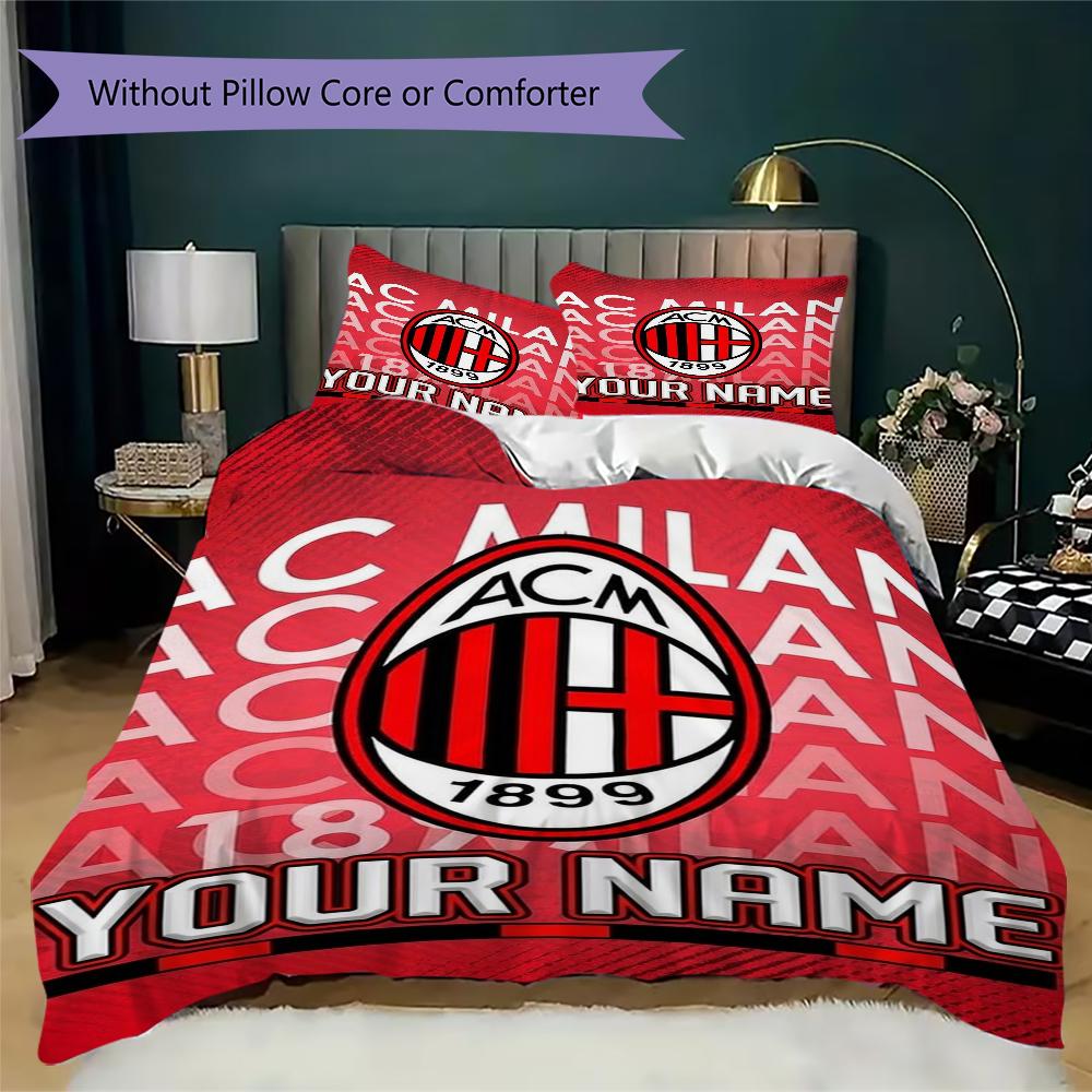 Custom Name Ac Milan Pattern Bedding uilt Set uilt Cover Pillowcase Home Decoration Birthday Gift (1*duvet cover+2*pillowcase without core)