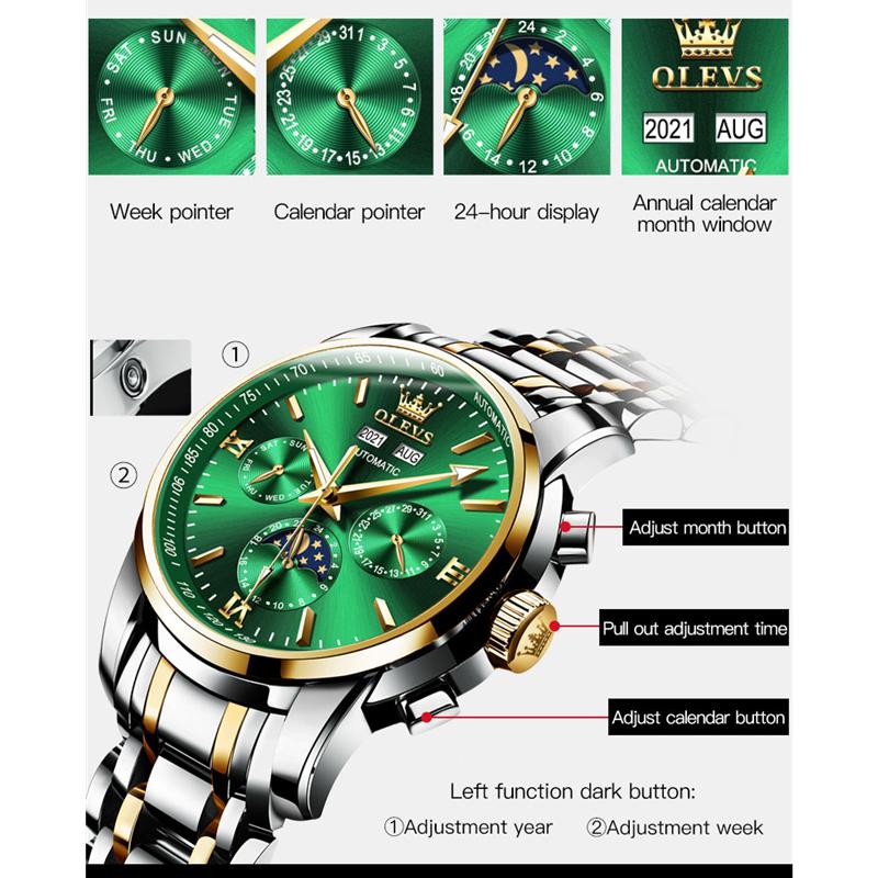 OLEVS 6633 с подарочной коробкой Роскошные автоматические механические часы Водонепроницаемые мужские часы