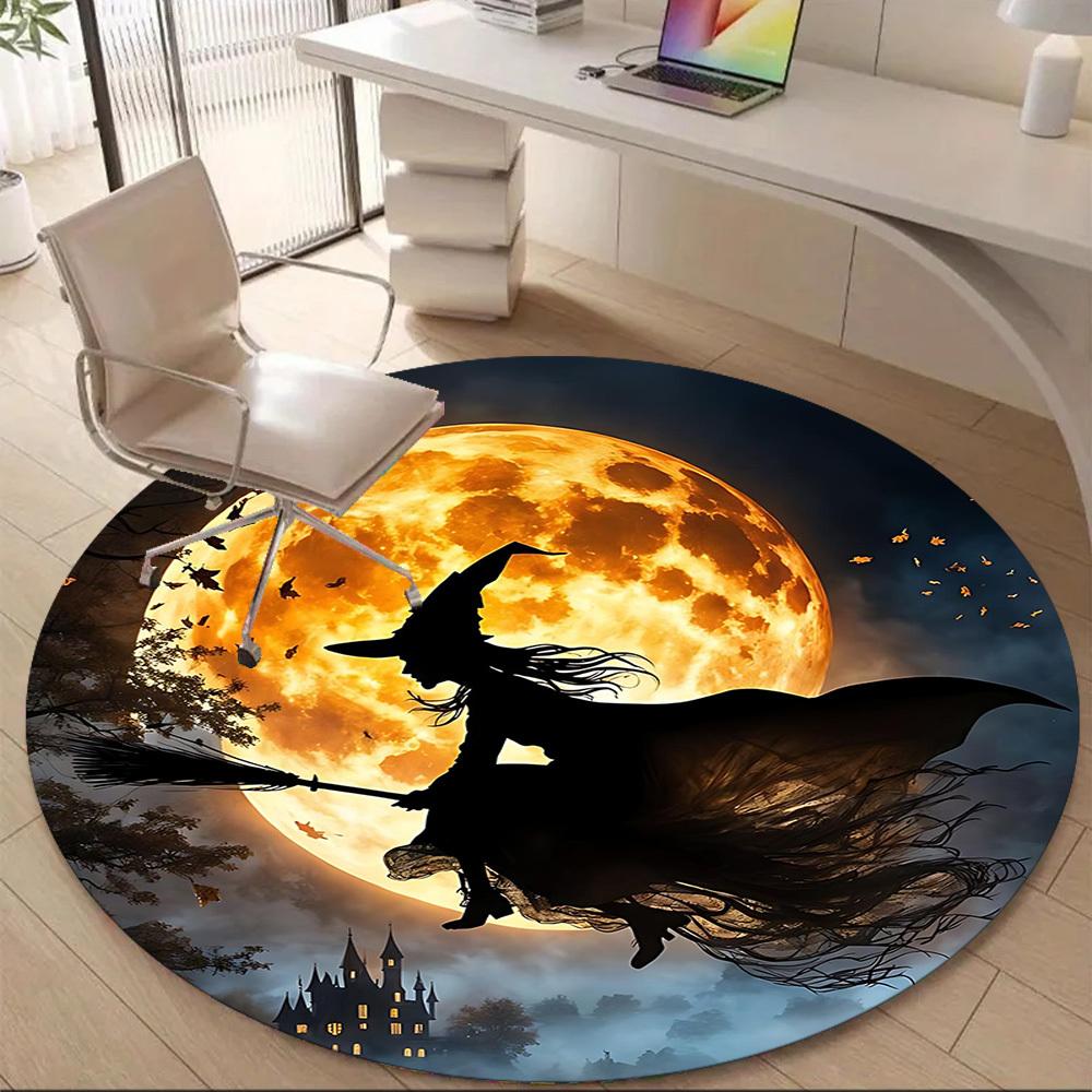 1PCMoon Witch Office Round Area Rug, Mat Suitable For Office, Under Office Chairs Bedroom Living Room Home Decor, Room Deco