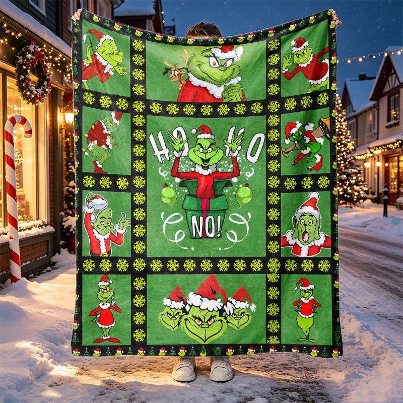 The Grinch Pattern Blanket for Home Decoration, Bed, Sofa, Car Travel, Camping, Suitable for All Seasons, Birthday Christmas Gift