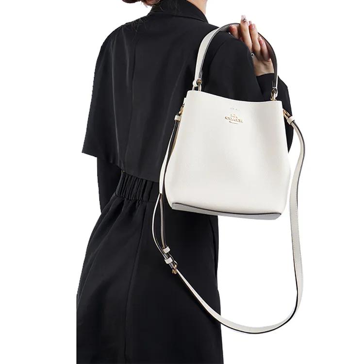 COACH Town Polished Pebbled Leather Bucket Bag , Handbag , Shoulder Bag , Crossbody Bag Small Women's White (Unisex) Shoulder Bags 1011 IMOVG