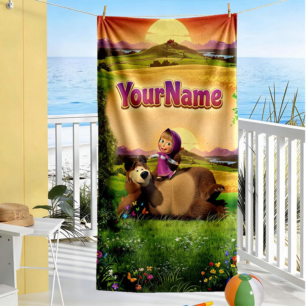 Masha Bear Personalized Name Beach Towel High Absorbency & Quick-Dry