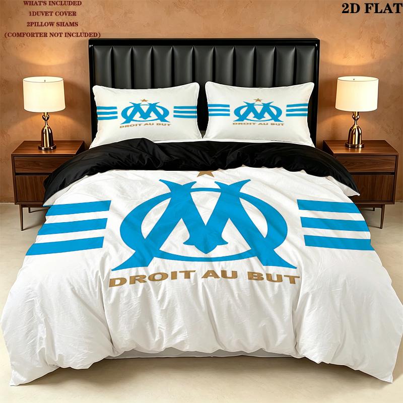 Olympique De Marseille Pattern Bedding Quilt Set Quilt Cover Pillowcase Home Birthday Gift(1 * duvet cover + 2 * pillowcase, without core)