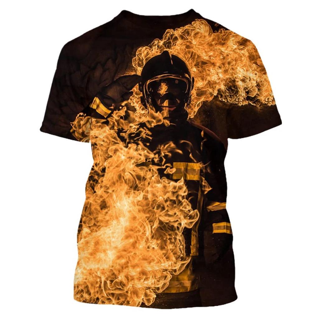 Летний топ с круглым вырезом и 3D-принтом пожарного, модная повседневная мужская футболка с коротким рукавом