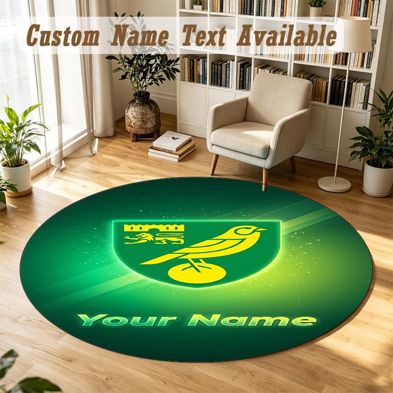Round Rug Custom NameNorwich City Pattern Non Slip Carpet Home Floor Decor