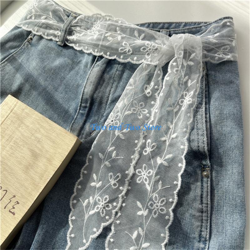 HX6F Breathable Lace Belt For Women Adjustable Ribbon Tie Elegant Waist Multi Functional Hair Accessory