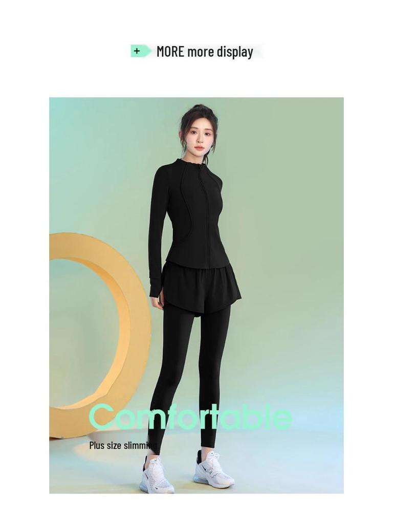 Женский комплект для похудения 2025 года для утренней пробежки и йоги - Фитнес-одежда с длинным рукавом и быстрой сушкой