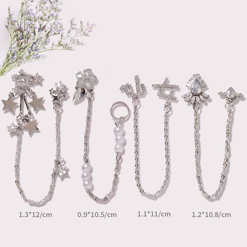 Luxury Pearl Star Chain Jewelry Bowknot  Nail Art DIY Nail Art Decorations Nail Rhinestones