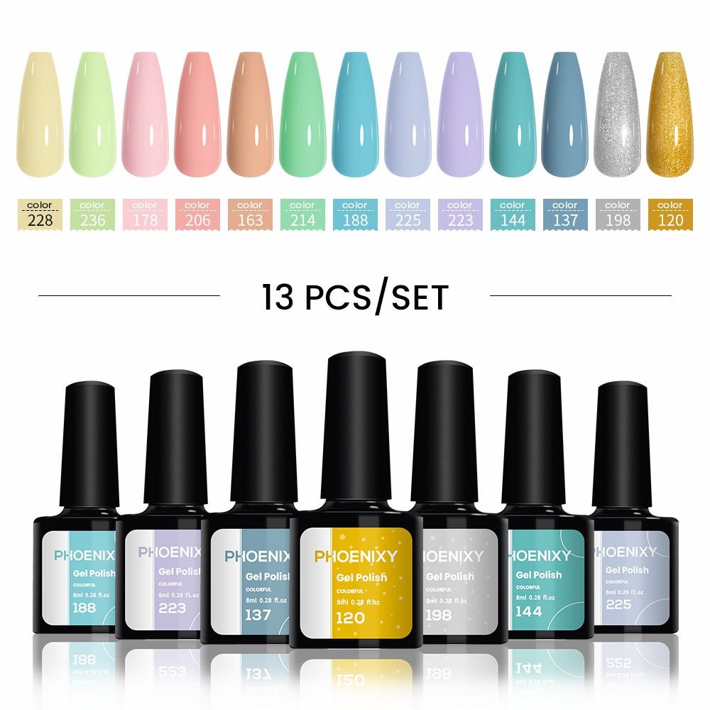 PHOENIXY 6/10/12/13/18/20 шт., набор цветных гель-лаков для ногтей, набор гелей для замачивания с чистым цветом для дизайна ногтей, стартовый набор для начинающих, сделай сам дома