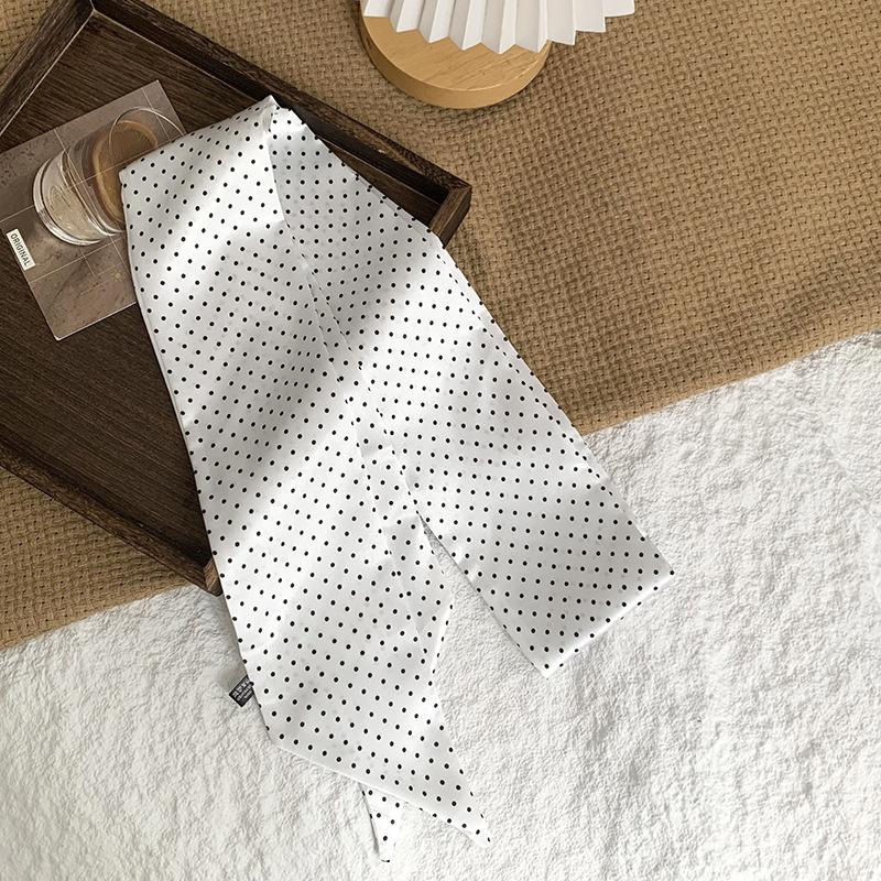 Шелковый шарф в горошек, длинная полоса, ощущение высокого класса, летняя ретро-повязка, лента, стример, многоцелевой, маленький шарф, косынка, повязка на голову, пояс.