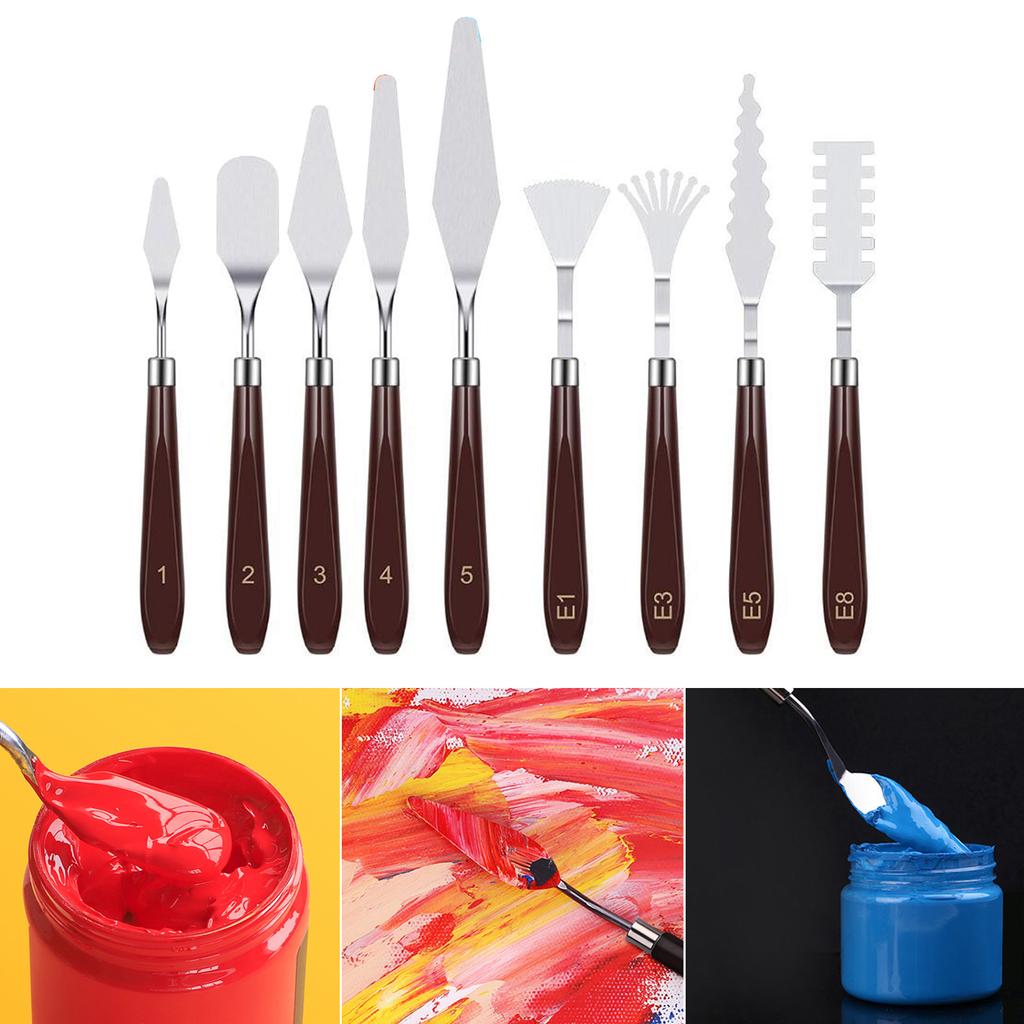 Набор из 9 мастихинов, акриловый нож для рисования, набор шпателей из нержавеющей стали для художников, акварельная живопись маслом
