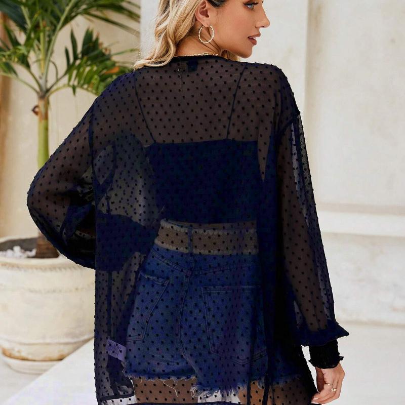 Fashion Thin Long Sleeve Plus Size Casual Blouse Women Summer Solid Elegant Loose Cardigan Shirts Women Tops See Through Sexy Ladies Blouses 25904