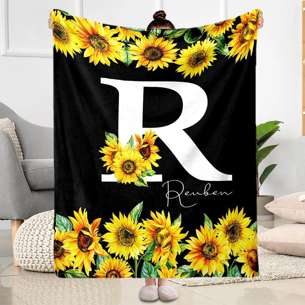 1pc Sunflower Initial blanket Soft and Warm for Sofa Office Camping Travel Livingroom Great Gift for Friends and Family Comfortable