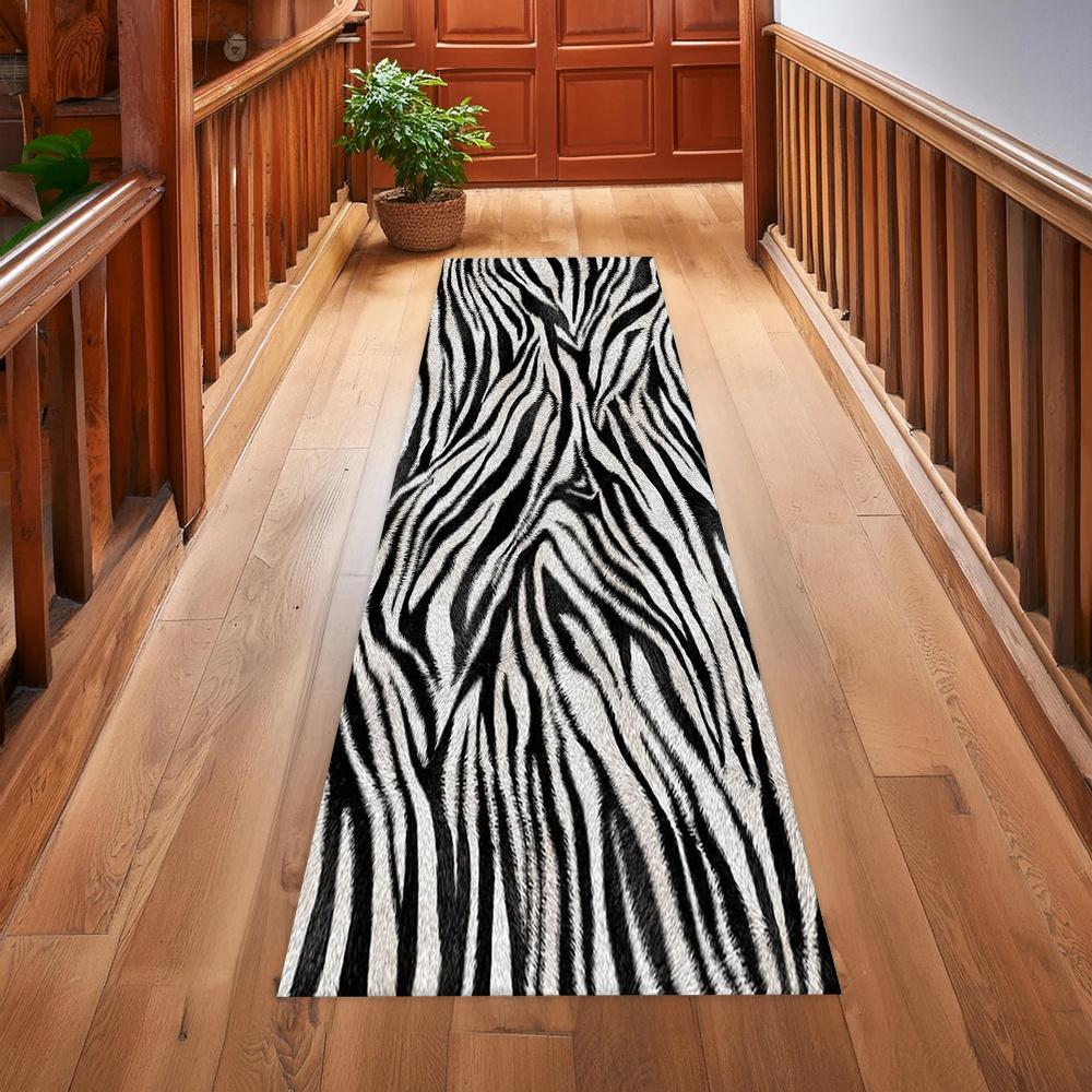 Zebra Print Burgundy Lily Long Runner Rug Non Slip Washable Kitchen Mat Black White Stripe Dark Red Floral Hallway Carpet