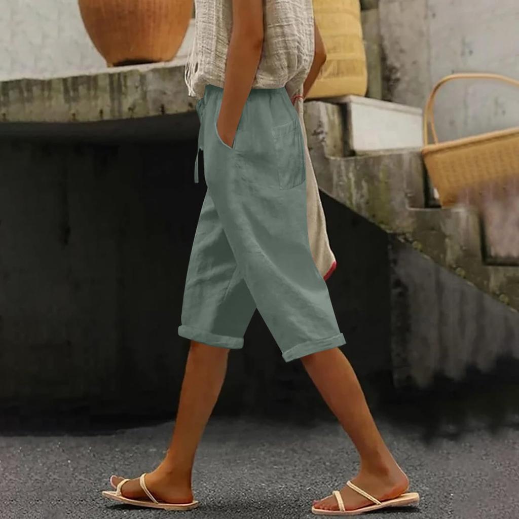 Женские модные повседневные свободные однотонные брюки спереди и сзади с карманами 7/10 Брюки