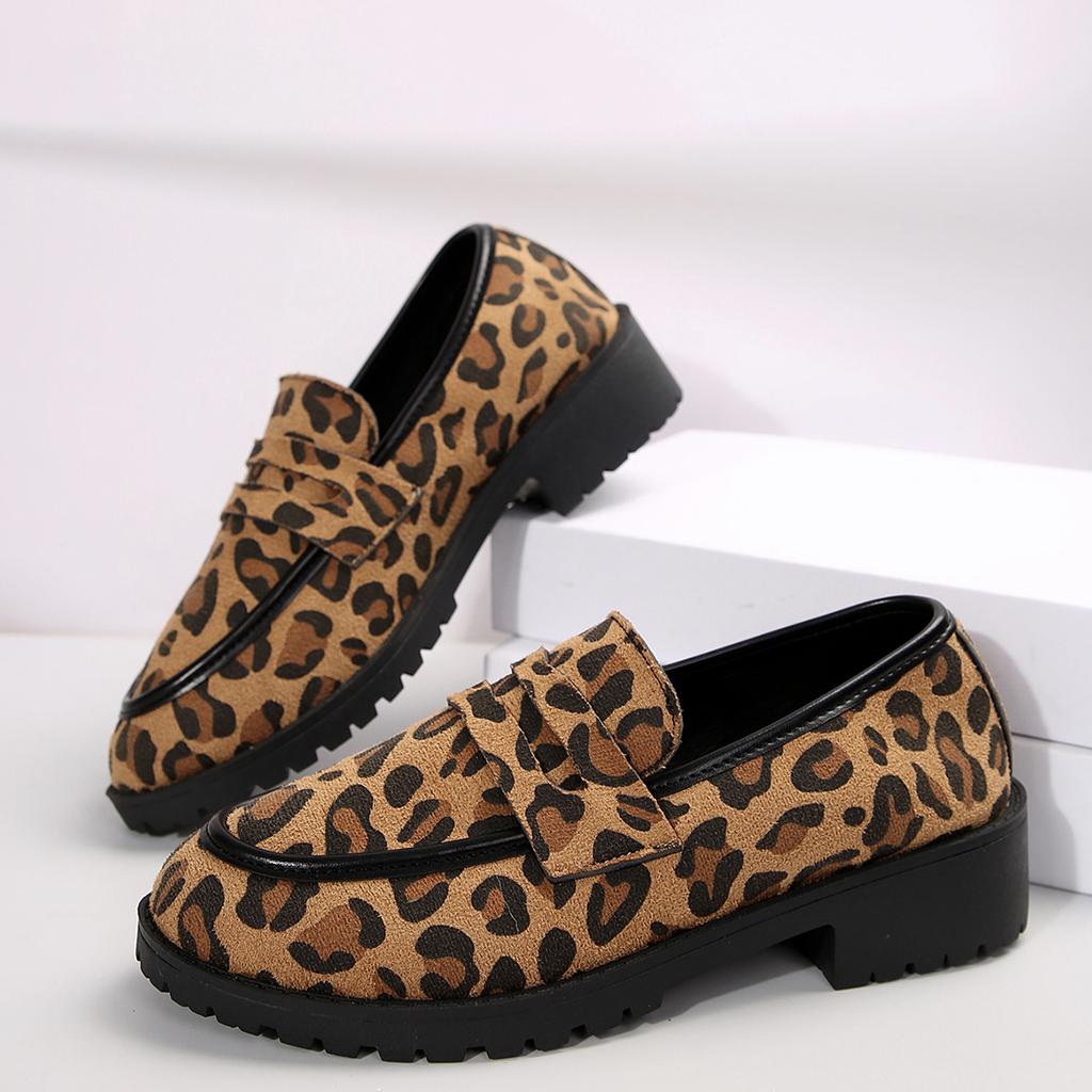 Women's Sneakers Leopard Patchwork Slip-on Loafers Shoes Women Chunky Heel Platform Casual Plus Size Sneakers Women