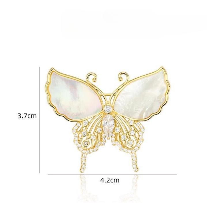 New Shell Rhinestone Butterfly Brooches for Women Lapel Pins Elegant Party Clothes Suit Small Accessories Gift