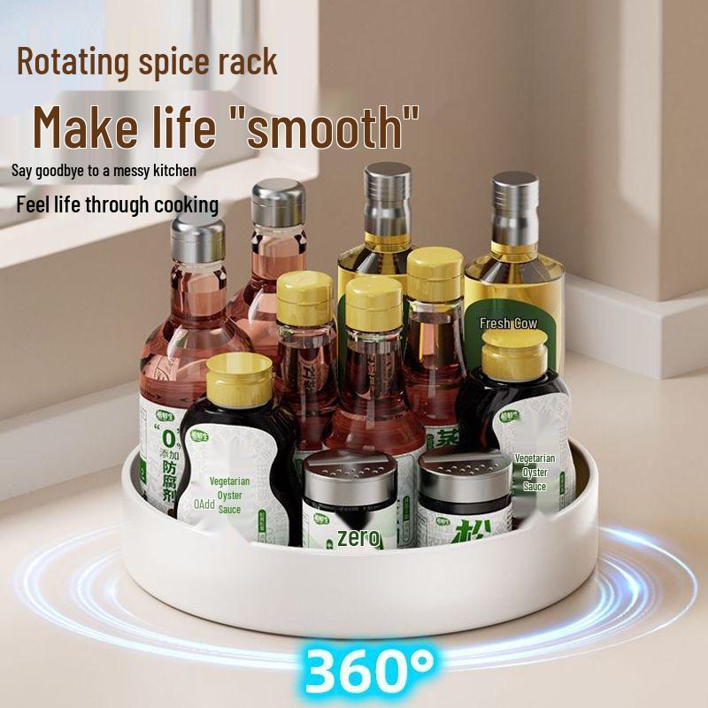 Rotating Kitchen Spice Rack: Stainless Steel Tray for Oil, Salt, Soy Sauce, Vinegar, and Seasonings