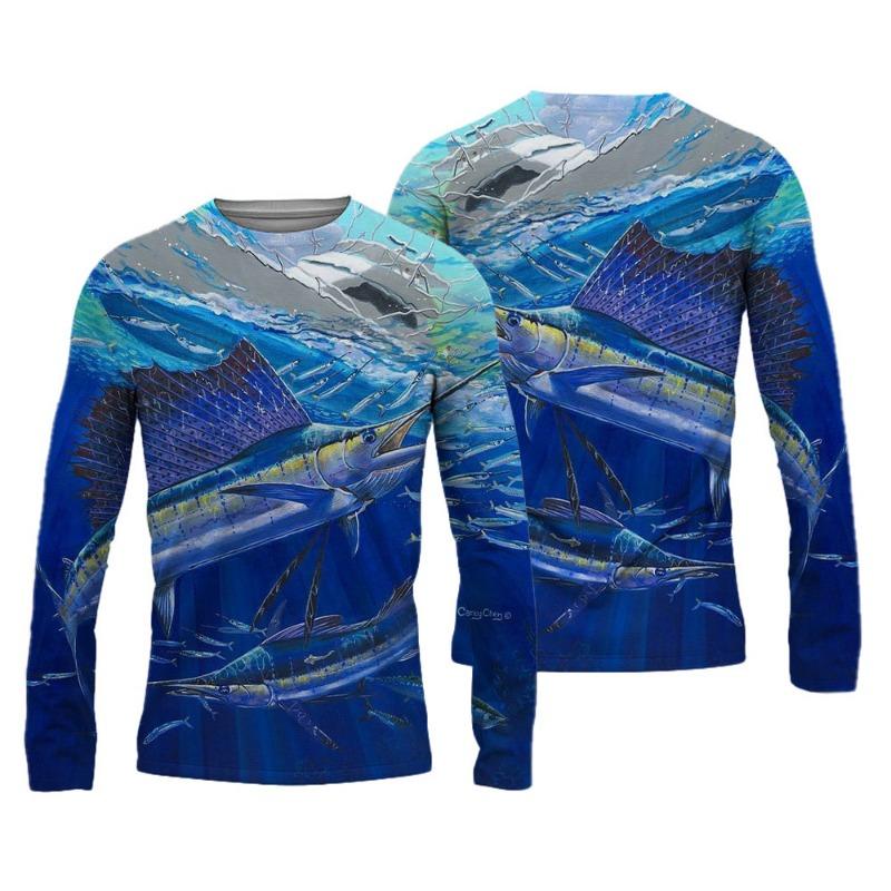 2024 Men's Fishing Shirts 3D Pinting Fishing Apparel Breathable T-Shirt Long Sleeve Outdoor Sports Crewneck Fishing Shirt 6XL