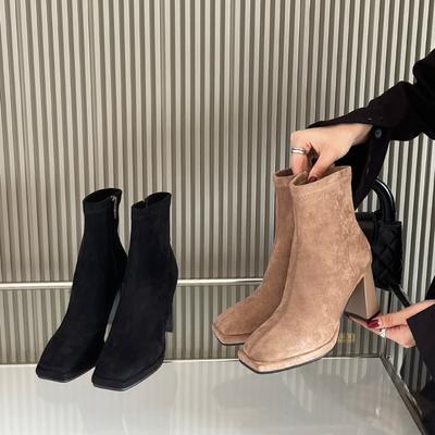 2025 новые замшевые ботильоны с квадратным носком, молнией сбоку, из мягкой кожи, с низким голенищем, в стиле Мартин, тонкие, женские