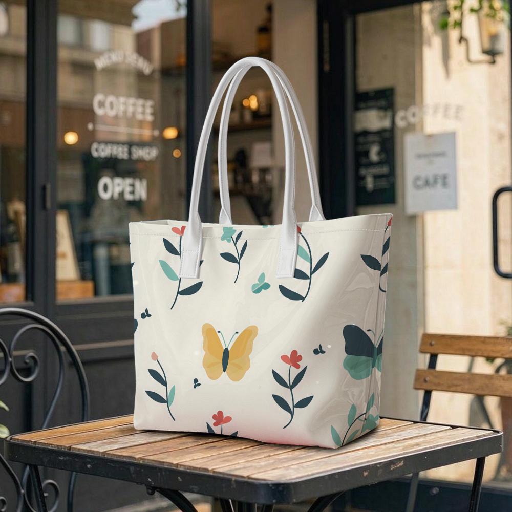 Floral Butterfly Printed Tote Bag Casual Stylish Large Capacity Daily Commute Shoulder Bag for Ladies Outdoor Use