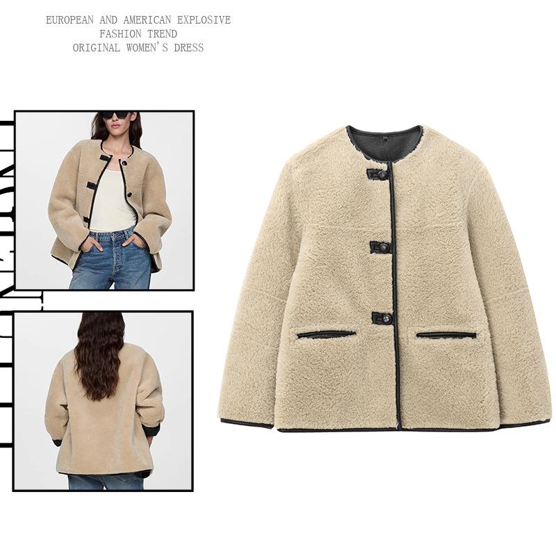 Женская осенняя мода 2024: Свободная куртка-пальто из искусственного меха в европейском и американском стиле