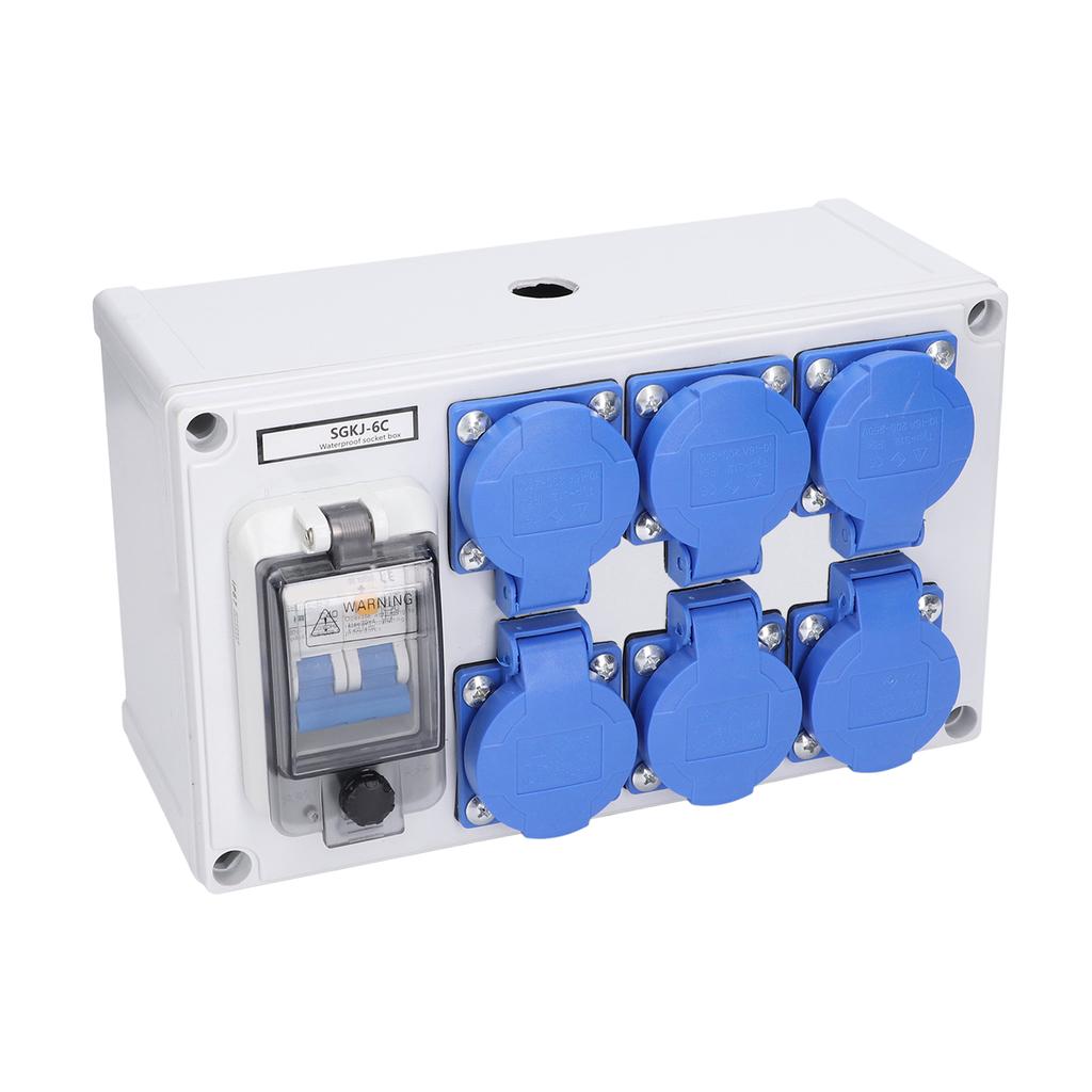 Wall Outlet Box ABS Waterproof 6 Position German Outlets Switch Socket for Gardens 200‑250V