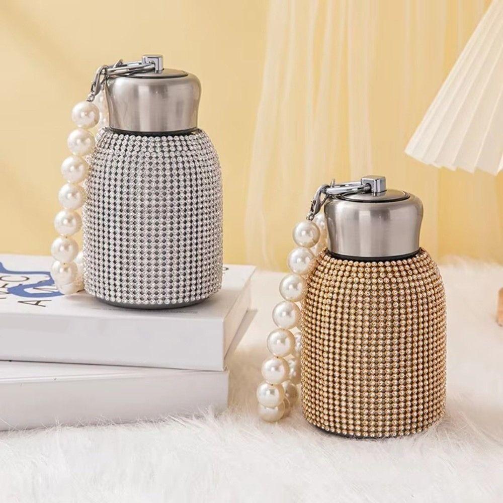 Leak-Proof Rhinestone Thermos Cup 300ml Sparkling Vacuum Flasks Insulated Water Bottle Office